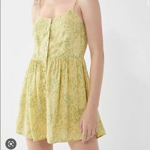 Urban Outfitters Poppy Sweatheart Button-Down Yellow Romper